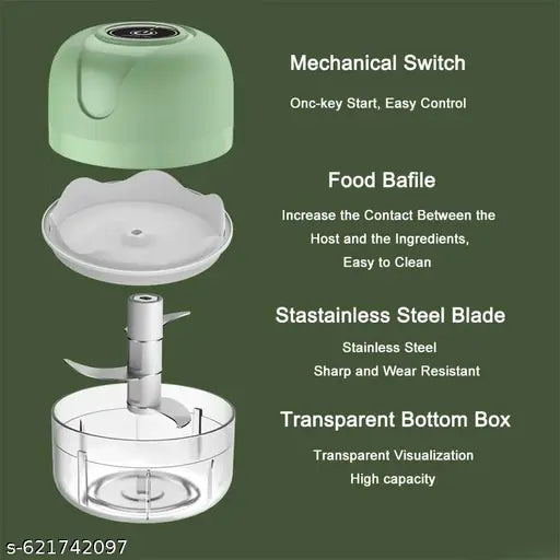 Mini Electric USB Rechargeable Food Chopper | Vegetable, Garlic, Onion, Ginger, and Nut Cutter | Portable Electric Mini Grinder (250ml Capacity)