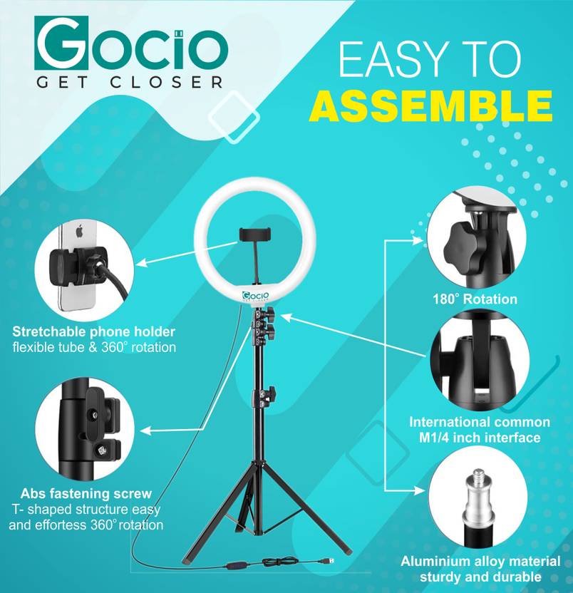 airtech 10" Selfie Ring Light with 7 Feet Stand & Phone Holder For Video and Photo Shoot 3600 lx Camera LED Light