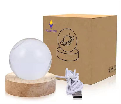 FIZZYTECH 3D Dolphin Crystal Ball Lamp, K9 Crystal Ball Light with 3.15 Inch Wooden Base Night Lamp  (6 cm, 3D Saturn Ball)