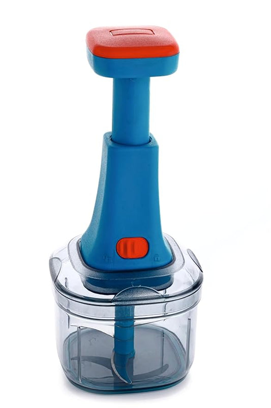Ganesh Clever Chop Push Chopper Manual Hand Press Push Chopper with 3 Blades for Effortless Chopping Vegetables & Fruits-600ML, Multicolor