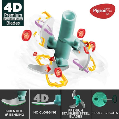 Pigeon Polypropylene Mini Handy and Compact Chopper with 3 Blades for Effortlessly Chopping Vegetables and Fruits for Your Kitchen (12420, Green, 400 ml)