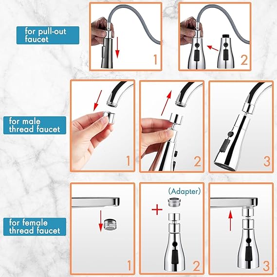 Nubilous Tap Extender for Kitchen Sink, Flexible Faucet with Tap Extension for Convenient Use Upgrade Your Kitchen Sink with Flexible Tap for Easy Access, 24 mm,22 mm
