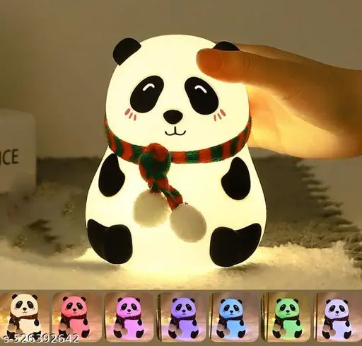 Panda Night Light for Kids- Rechargeable Silicone  LED Lamp, 7-Color  Changing, Perfect Room Decor & Gift for Toddler, Children, Teens- Cute Valentine's Day Present (Close Eye), Sandal