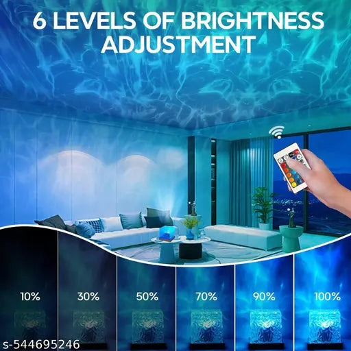 Acrylic Romantic Ocean Wave Night Light Projector Lamp, 3D Water Wave Effect Crystal Table Lamp with Remote Control (Battery Not Included), LED Projection for Bedroom Decor, Cube