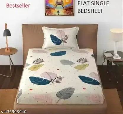 Cotton Printed Single Bedsheet With 1 Pillow Cover (Pack of 1)