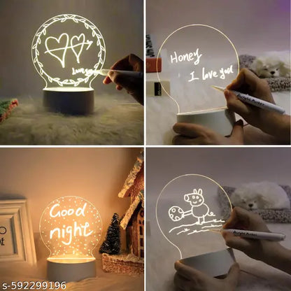 ZIZATRENDZ Glow Round Acrylic Writing Board with 3 Reusable Sheets & 12 Pens | Warm White LED Base | Fun Doodle & Memo Pad for Kids, Home & Office