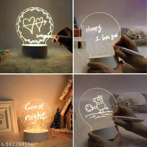 ZIZATRENDZ Glow Round Acrylic Writing Board with 3 Reusable Sheets & 12 Pens | Warm White LED Base | Fun Doodle & Memo Pad for Kids, Home & Office