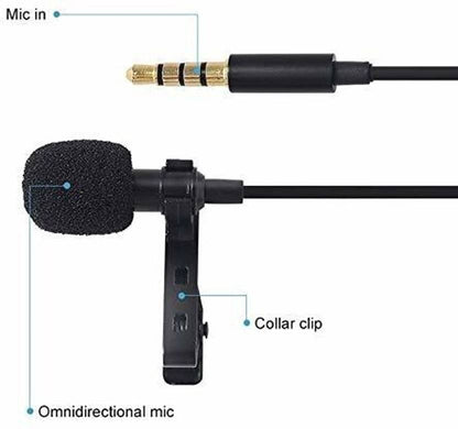 Hybite Lapel Mic Mobile Collar Metal Mic Clip Microphone For , Voice Recording, PC, Laptop, Android Smartphones, DSLR Camera Microphone 3.5mm Clip Microphone For Youtube | Collar Mike for Voice Recording Microphone Microphone