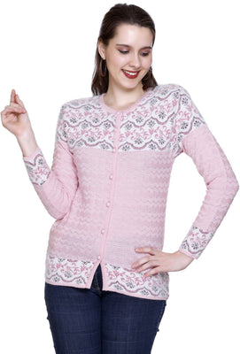 chatanya Self Design Round Neck Casual Women Pink Sweater