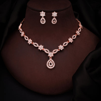 brado jewellery Brass Gold-plated Rose Gold, White Jewellery Set