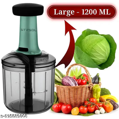 Manual Hand Press Push Chopper with 6 Blades for Effortless Chopping Vegetables & Fruits (Assorted, 1200 ml, Plastic)