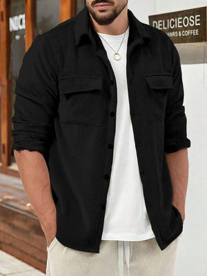 COMBRAIDED Men Self Design Casual Black Shirt