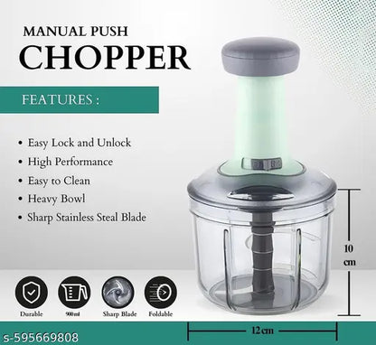 Manual Hand Press Push Chopper with 6 Blades for Effortless Chopping Vegetables & Fruits (Assorted, 1200 ml, Plastic)