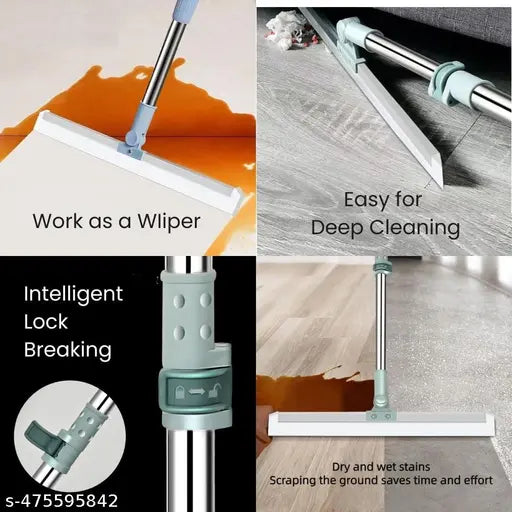 Magic Broom Silicon Floor Wiper Long Handle 180 Degree Rotating Squeegee Broom for Cleaning Silicon Rubber Floor Scrubber for Home Garages Bathroom Tile Marble Glass Window Cleaning (Wiper)