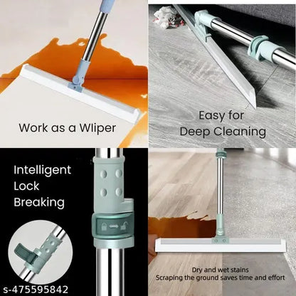 Magic Broom Silicon Floor Wiper Long Handle 180 Degree Rotating Squeegee Broom for Cleaning Silicon Rubber Floor Scrubber for Home Garages Bathroom Tile Marble Glass Window Cleaning (Wiper)