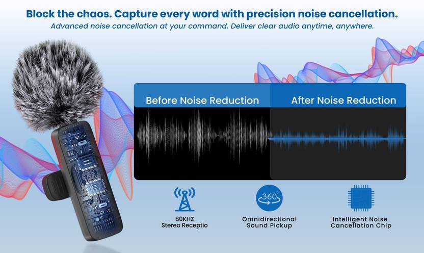 MAK Wireless Noise Cancelling Mic for YouTube Vlogs, Podcasts & Streaming Microphone
