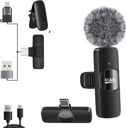 MAK Wireless Noise Cancelling Mic for YouTube Vlogs, Podcasts & Streaming Microphone