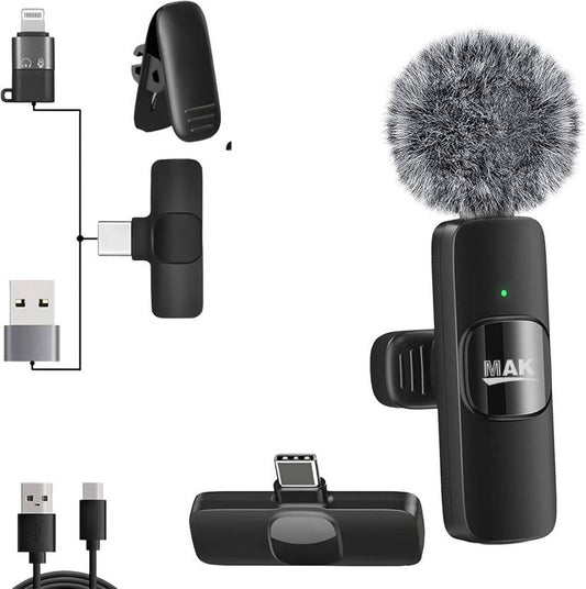 MAK Wireless Noise Cancelling Mic for YouTube Vlogs, Podcasts & Streaming Microphone