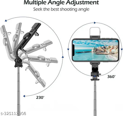 Bluetooth Foldable R1S WITH FILL LIGHT Extendable, Portable Bluetooth Selfie Tripod Stand and Detachable Wireless Remote, Ultra Compact Selfie Stick for Mobile and All Smart Phones Black Selfie Stick,Selfie Stick Tripod Stand and , Ultra Compact 3 in 1 Mo