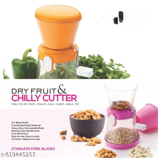 Hirapara Manual Chili Garlic Cutter – Handheld Garlic Chopper & Green Chilli Slicer | Stainless Steel Vegetable Chopper for Kitchen, Easy to Use & Clean | Manual Food Chopper with Clear Container