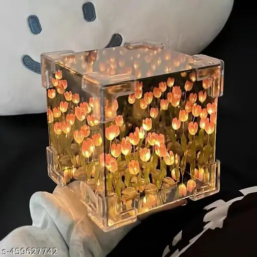 IKIME Acrylic Diy - Do It Yourself - Tulip Cube Mirror Lamp, 30 Flowers Led Decorative Lamp, 2 In 1 Mirror & Table Ornaments For Bedroom Livingroom Desktop Decor Birthday Gift multicolor
